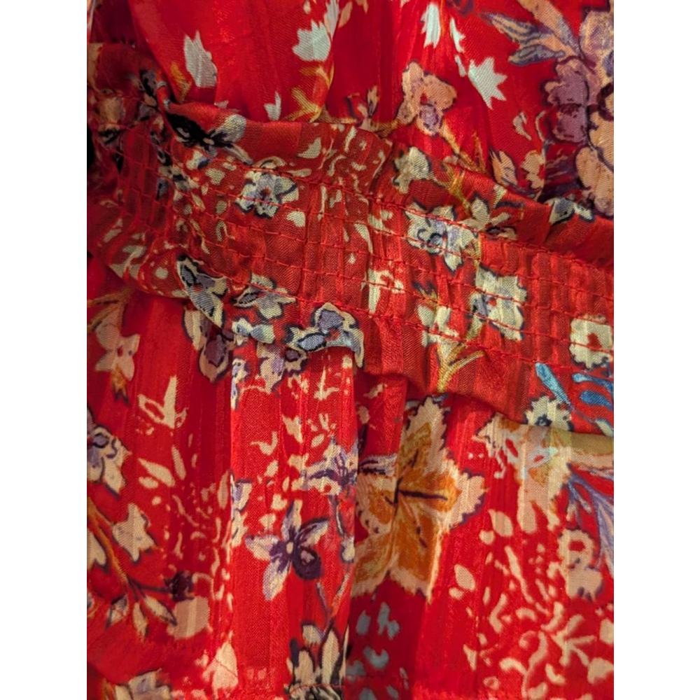 Women's Free People M Red Floral Long Sleeve Ruffle Mini Dress - Picture 3 of 12